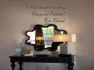 Wall Decal Quote  Wall Sticker Coco Chanel Quote-A girl should be two things- Classy and Fabulous Wall Tattoo  Wall Transfer