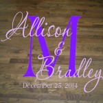 Wedding Dance Floor Decal with Script Monogram, Bride and Groom Names, and Wedding Date